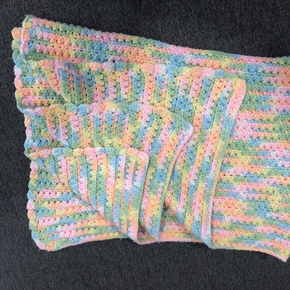 Handcrafted Pastel Multicolor Crocheted Throw Baby Blanket 45 x 32 inch - Picture 5 of 5